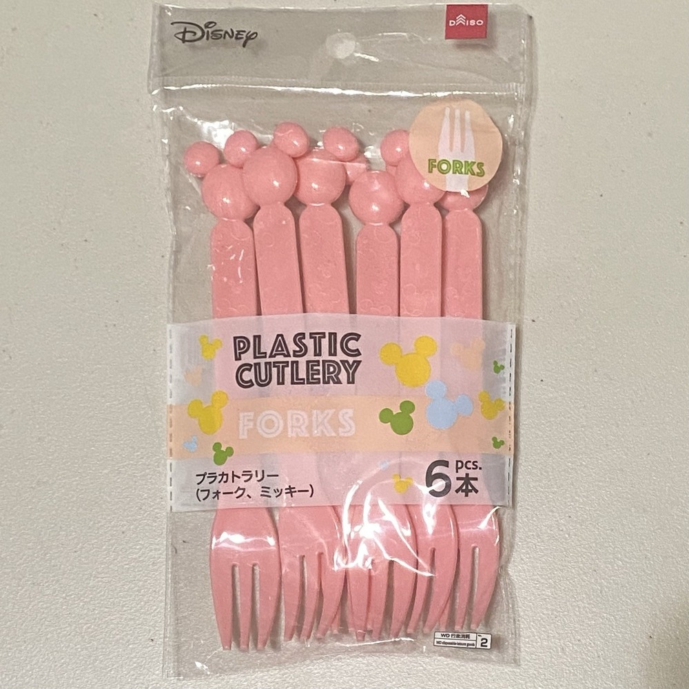 Daiso‎ Disney Mickey Mouse Pink Plastic Spoons + Forks 6 Pieces Each Pack